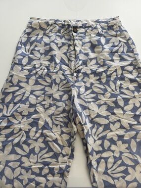 Rip Curl Blue White Floral Print Wide Leg Linen Pants Boho Beach Resort
